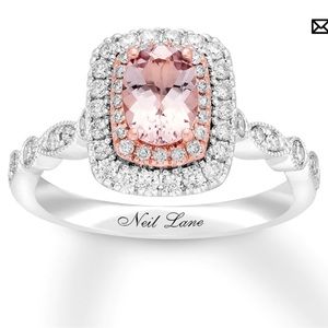 Morganite ring with diamonds ring, white gold ring and men rose gold ring